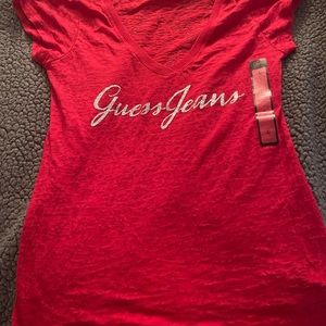 Guess Red Shirt Silver Metallics Size Large
